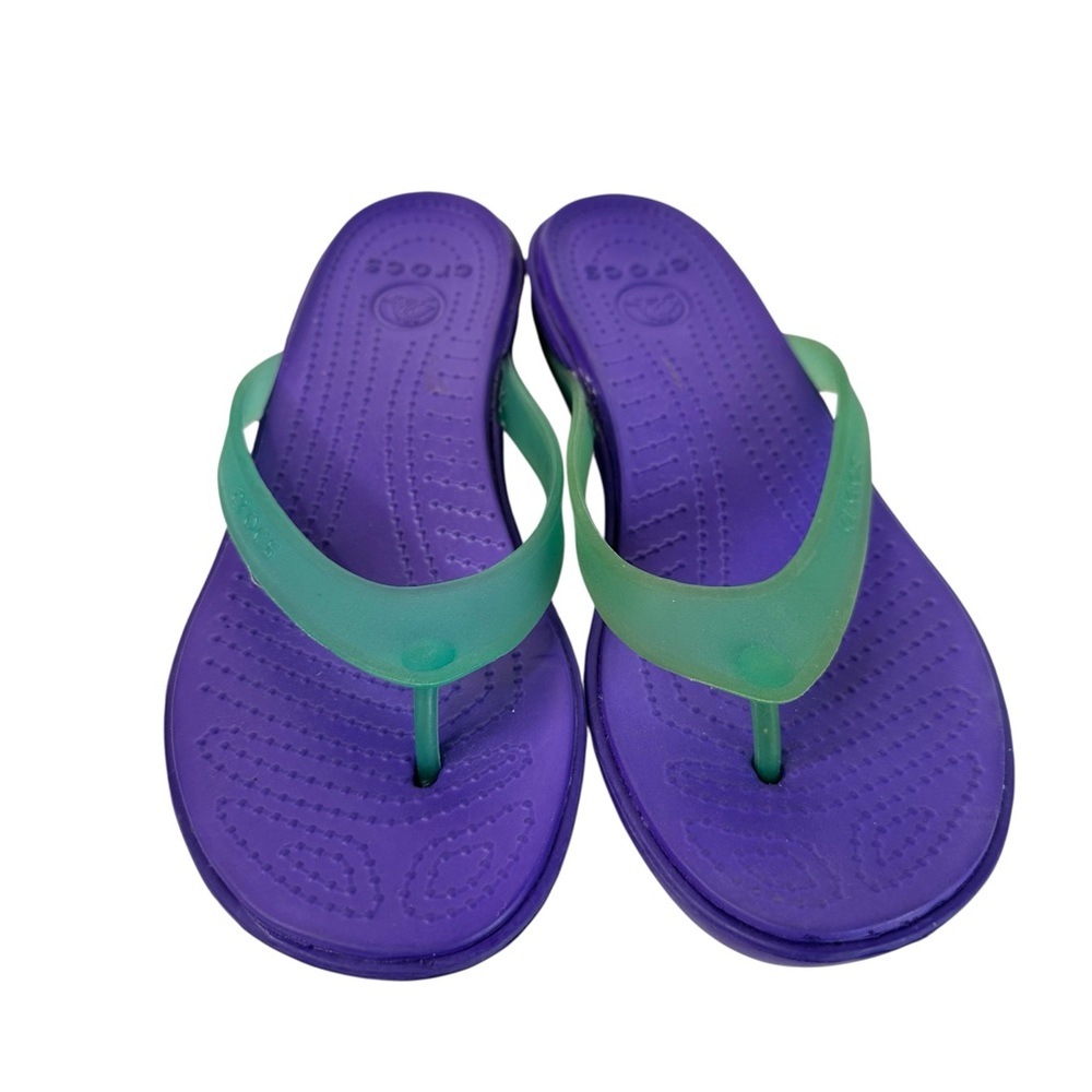Crocs Carlie Wedge Thong Platform Sandals Ultraviolet Aqua Comfort Size 8